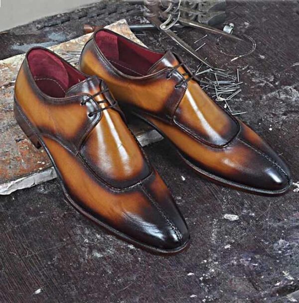 Handmade Two Tone Formal Shoes, Men Tan Brown Burnish Dress Shoes ...