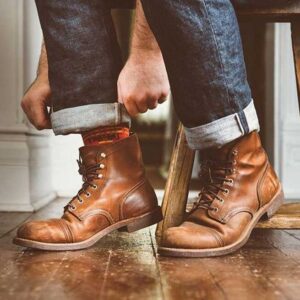 Tan Leather Ankle Boot, Handmade Men Round Style Brown Leather Boot