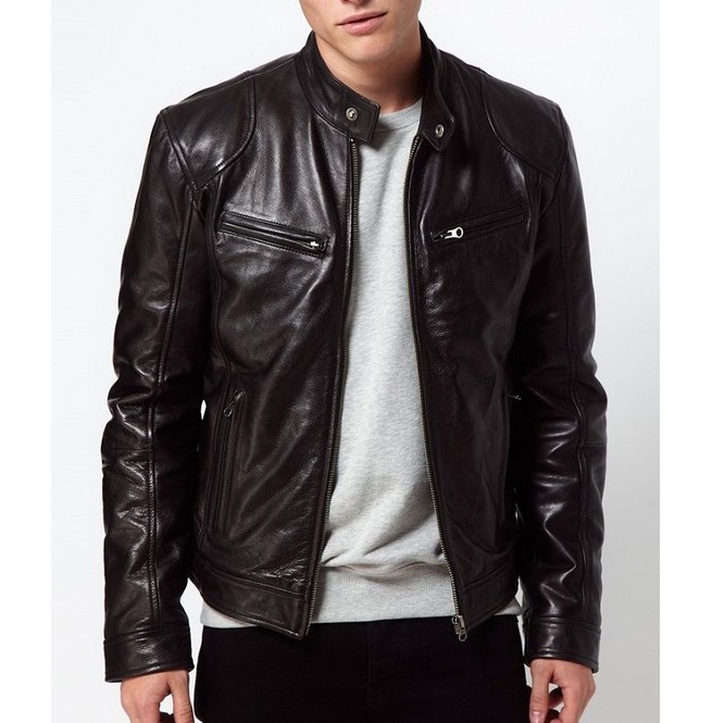 Christmas Collection Soft Lambskin Leather Mens Bomber Biker