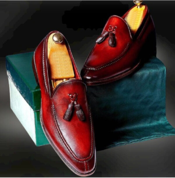 Handmade Men Shaded Red Leather Casual Loafer Shoes With Tassels – Footeria