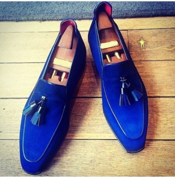 Handmade Men Leather Shoe, Royal Blue Loafer For , Formal Suede Shoes ...