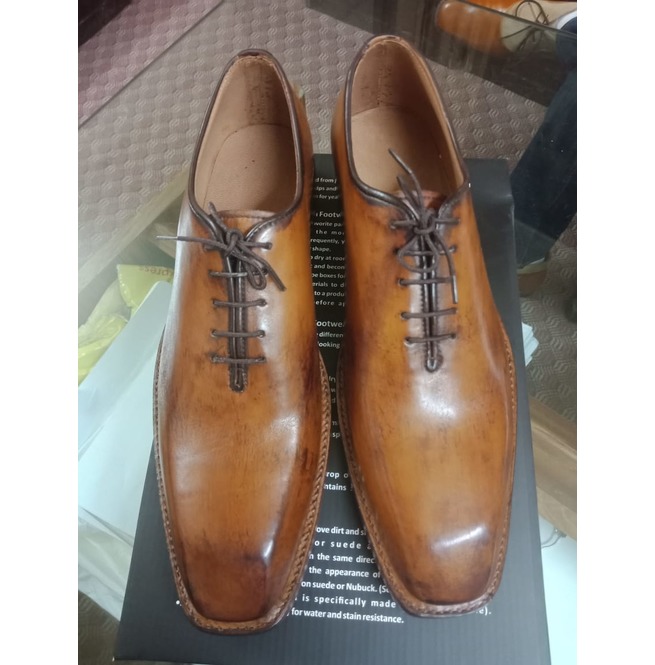 Handmade Men Tan Leather Shoes, Dress Formal Shoe, Burnish Shading Shoe ...