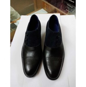 Handmade Men Two Tone Shoes, Navy Blue Suede And Black Shoes, Button ...