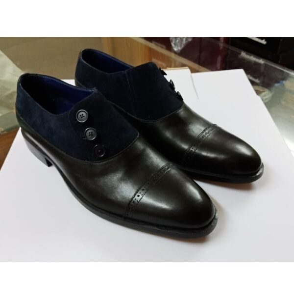 Handmade Men Two Tone Shoes, Navy Blue Suede And Black Shoes, Button ...