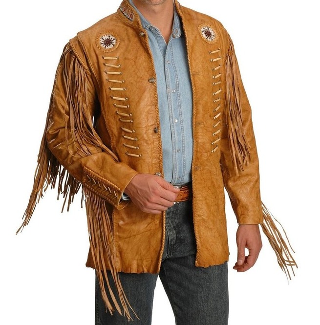 Men Cowboy Style Leather Jacket, Western Style Fringe Leather Jackets ...