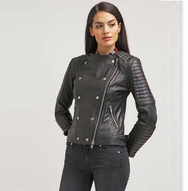 Women Fashion Black Leather Jacket , Lambskin Leather Jacket For Womens ...