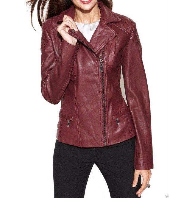 Women Fashion Maroon Color Leather Jacket , Biker Leather Jacket – Footeria