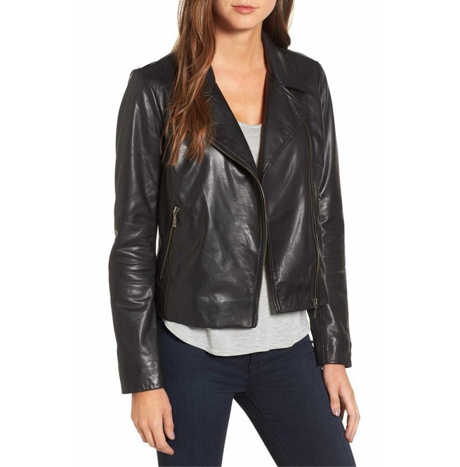 Women Fashion Motorcycle Black Leather Jacket, Wide Collar Jacket ...
