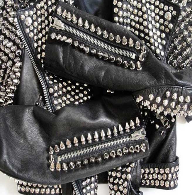 Women Fashion Rock Steam Punk Style Studded Biker Leather Jacket – Footeria