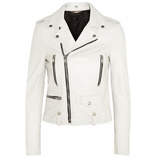 Women Fashion White Genuine Leather Jacket, White Leather Jacket – Footeria