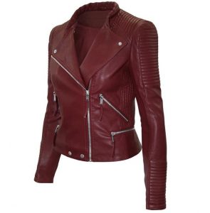 Women Maroon Color Leather Jacket Biker Stylish Zipper Jacket – Footeria