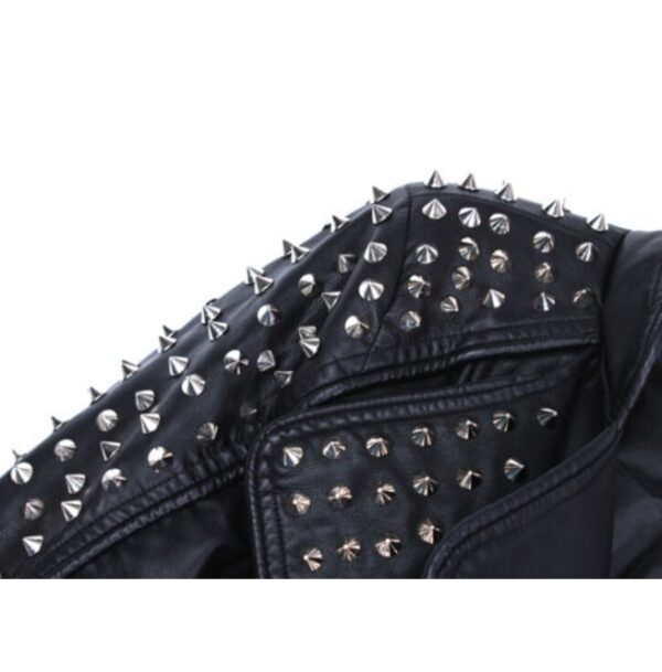 Women Punk Style Short Studded Leather Jacket, Motorcycle Jacket – Footeria