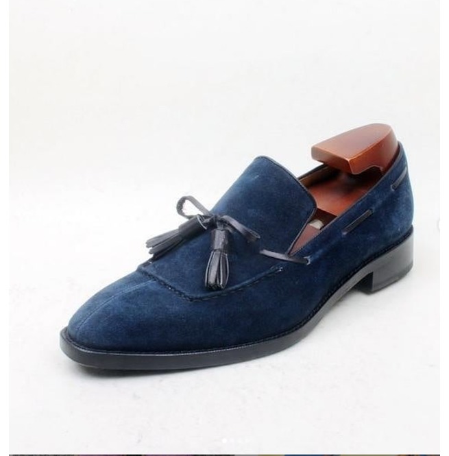 Handmade Navy Blue Shoes Men, Moccasin Dress Shoes, Leather Shoes ...