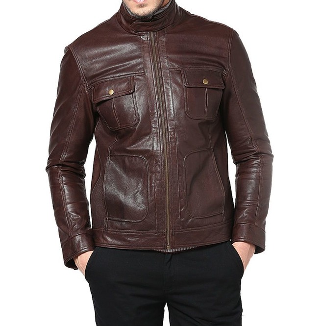 Men Dark Brown Multi Pockets Leather Jacket, Motorcycle Brown Jacket ...