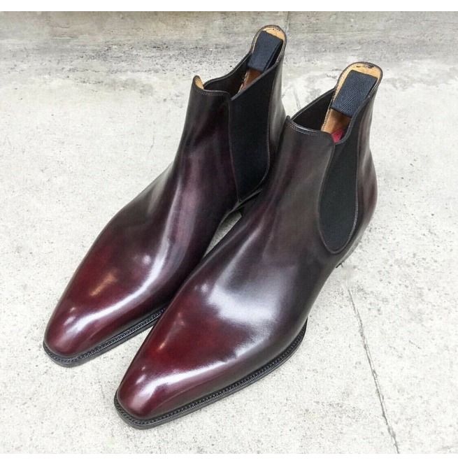 New Handmade Chelsea Burgundy Shaded Pure Leather Ankle Boots for Men’s ...