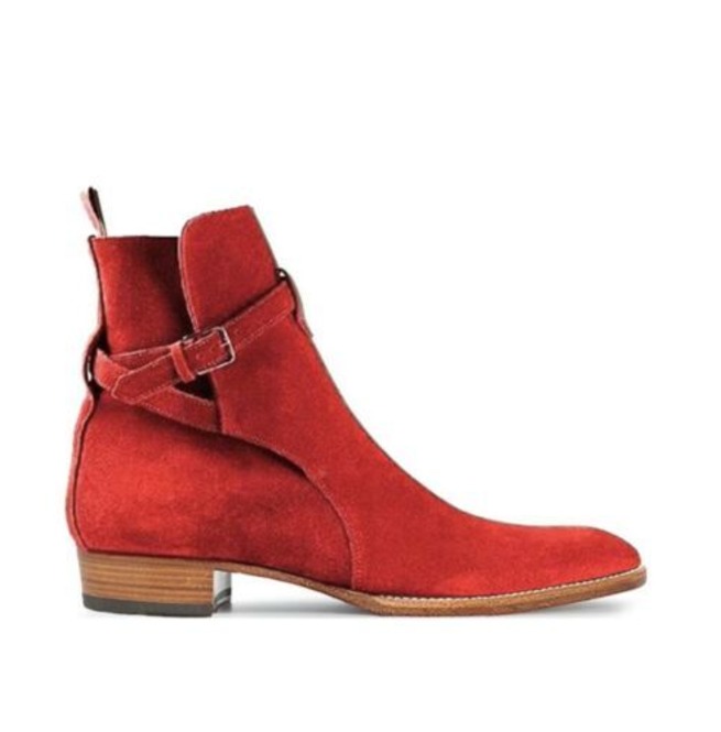 New Handmade Red Suede Leather Ankle Strap Boots for Men’s – Footeria