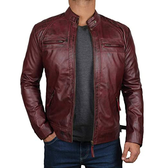Maroon Leather Biker Jacket for Men,Leather Fashion Jacket, Racers ...