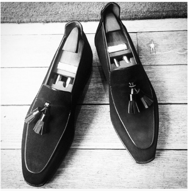 Handmade Men Black Suede Moccasin, Dress Tassel Shoes, Slip Ons Loafer