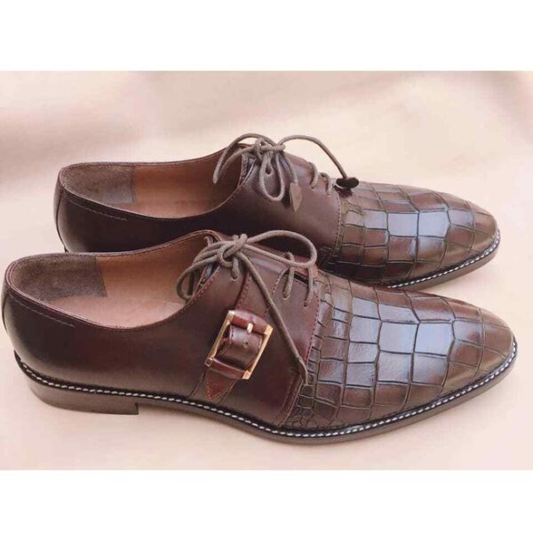 Handmade Men Brown Crocodile Patterned Monk Strap and Lace up Closure ...