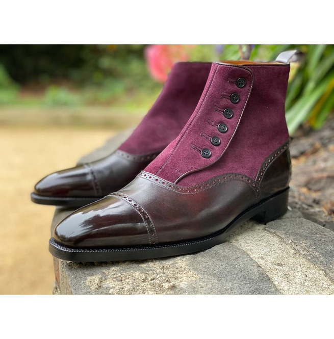 Handmade Men Purple Leather and Suede Ankle Boots With Buttoned Closure ...