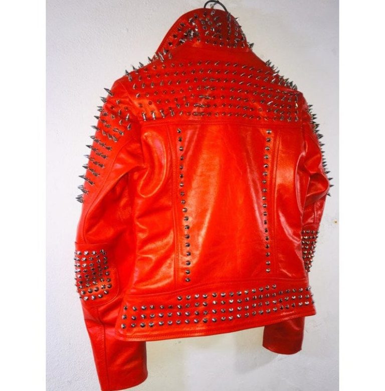 Handmade Red Punk Biker Jackets, Casual Leather Studded Jackets For Men ...