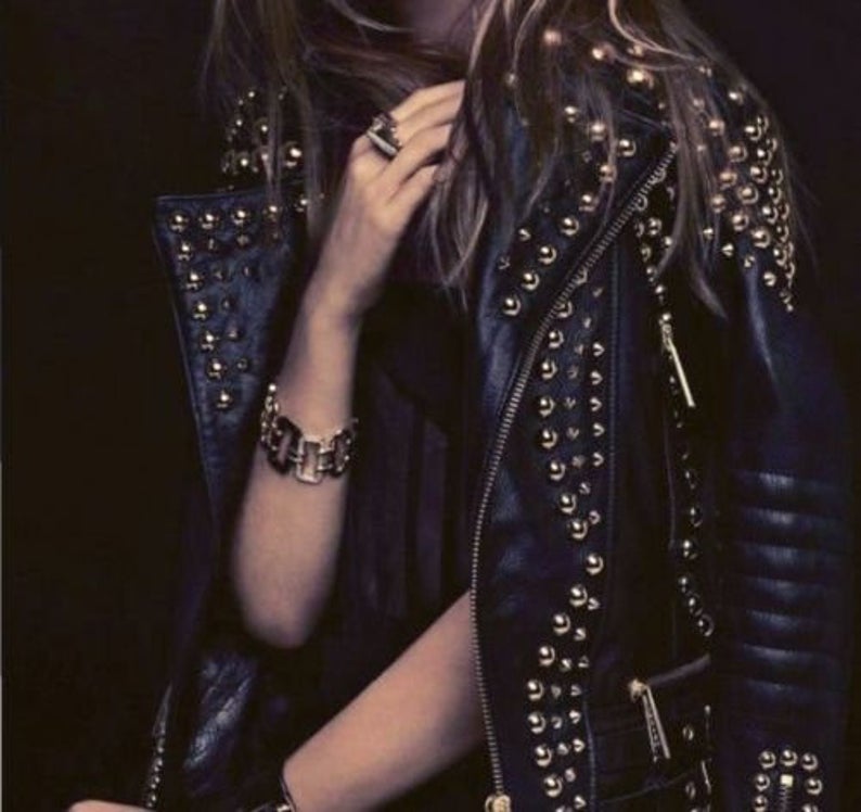 Women Rock Punk Style Black Leather Jacket, Fashion Leather Jacket ...
