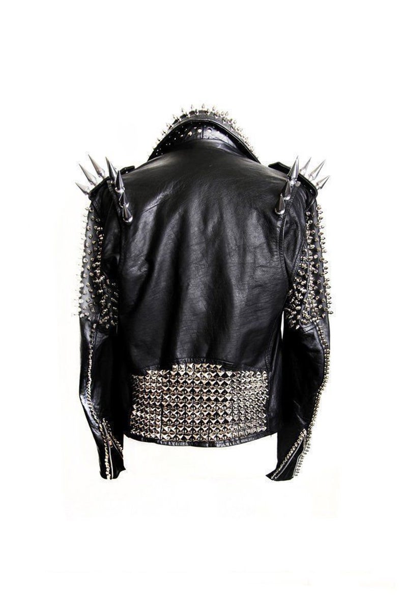 Men studded black Punk Gothic Jacket, Silver Spiked and studded leather ...