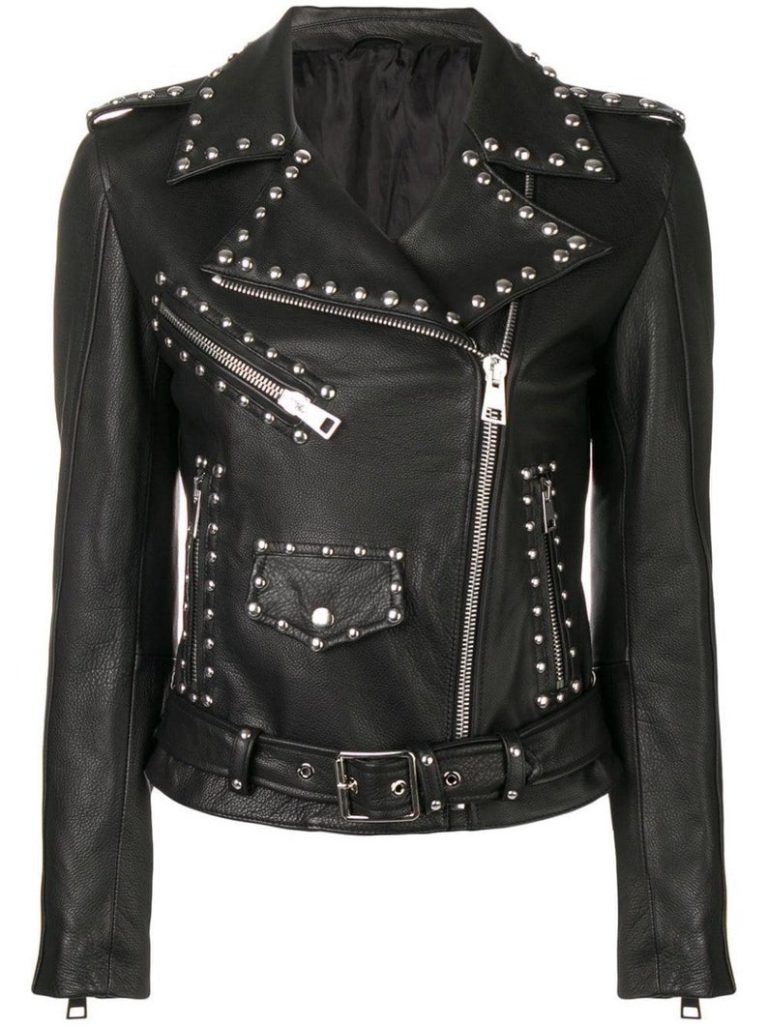 Women Black Leather Gothic Silver Studded Biker Jacket, Emo punk Party ...