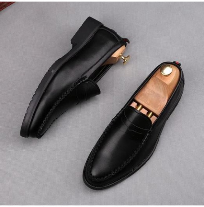 Men’s Black Round Toe Loafer Casual Shoes, Real Leather Street Wear ...