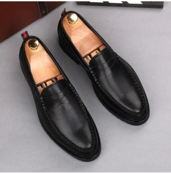 Men’s Black Round Toe Loafer Casual Shoes, Real Leather Street Wear ...