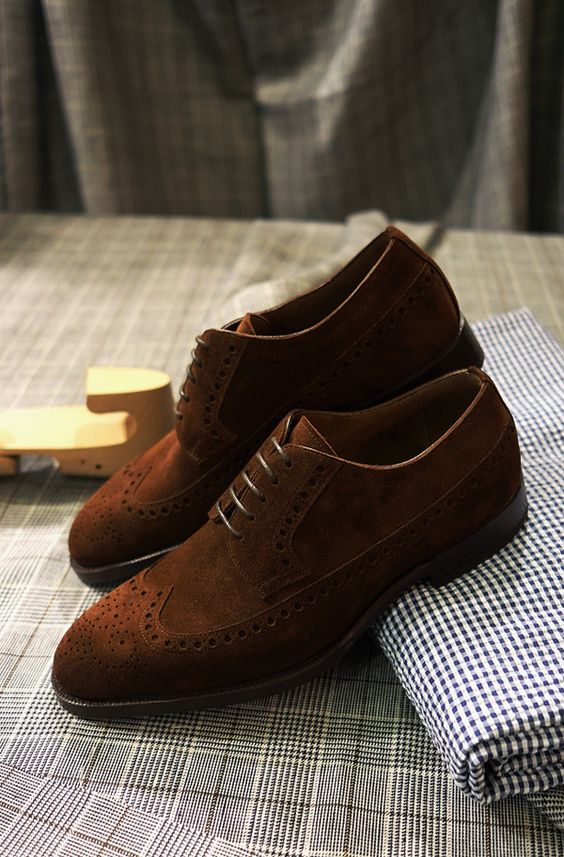 Handmade Men Dark Brown Suede Leather Brogue Shoes, Formal Dress Shoes ...