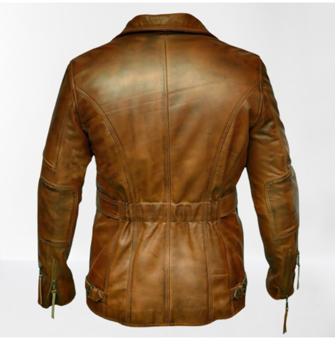 Men Antique Brown Coat Style Belted Leather Jacket With Multiple ...