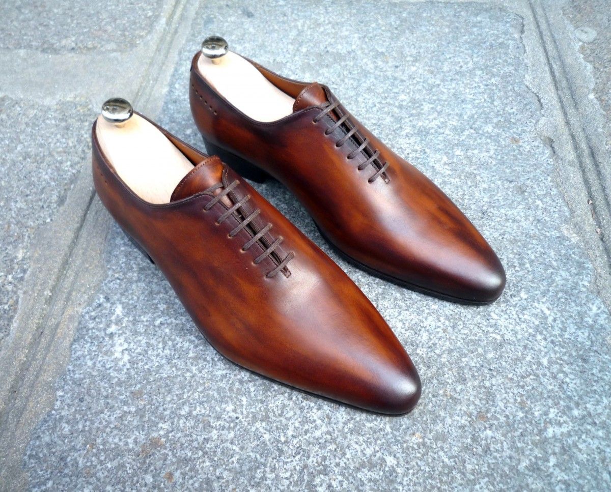 New Pure Handmade Tan Leather & Brown Shaded Formal Dress Shoes For Men's